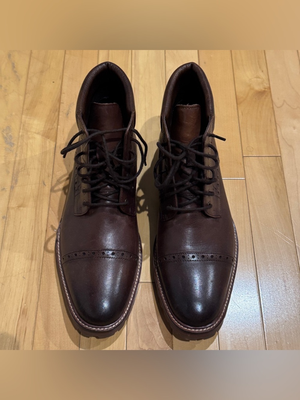 Warfield & Grand Dark Brown Leather Cap-Toe Lace-Up Boots